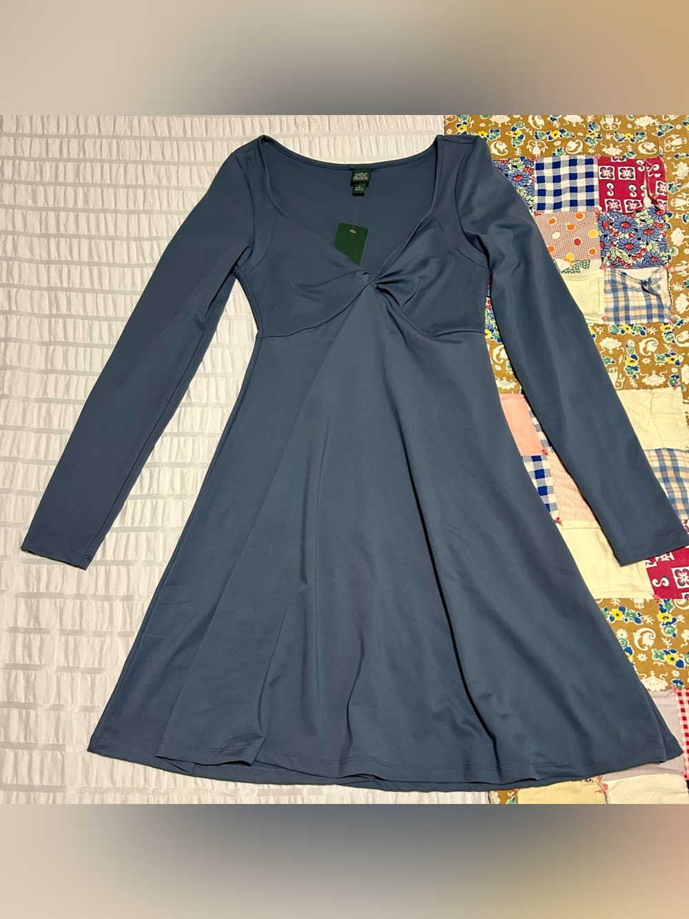 wild fable Long-Sleeve Twist-Front A-Line Dress in Slate Blue